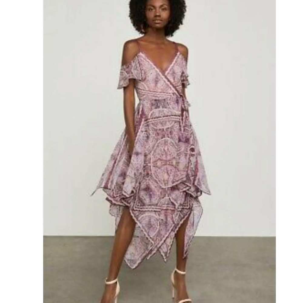 BCBGMaxAzria Cold Shoulder Festival Wrap Dress